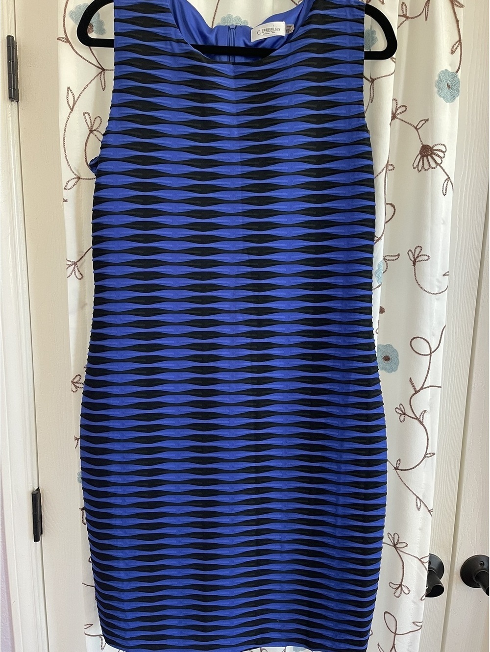 Calvin Klein | Sz 12 | Royal blue & black striped sheath dress - Picture 2 of 6